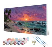 Sunset Paint by Numbers for Adults, Paint by Numbers Ocean Pattern Design Painting Kits, Acrylic Painting Kit with 3 Brushes Adult Crafts for Room Decor, Wall Art, Gifts for Women 12X24Inch -hcw2507HQ