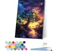 Sunset Paint by Numbers for Adults with Frame, Tree Of Life Paint by Numbers on Canvas, Easy DIY Oil Painting Kit with Brushes for Beginner, Adult Crafts, for Home Wall Decor Gifts 40x54in V-8179