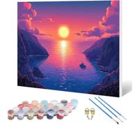 Sunset Paint by Numbers Ocean Painting by Numbers for Adults Beginner DIY Digital Painting Hobbies for Adults Women with 3 Brush and Acrylic Paints Kit for Home Decor, Gifts 36x28 Inch -hjw25010B4