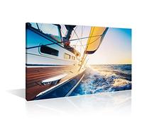 Sunset Paintings Yacht Pictures Sailing Boat in The Sea Wall Art for Living Room Seascape Artwork 1 Piece Prints on Canvas House Modern Decor Giclee Framed Stretched Ready to Hang(24" Wx36 H)