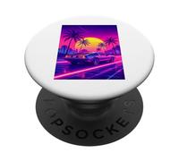 Sunset Palm Drive 80s Miami Bass retro vintage sun PopSockets Adhesive PopGrip