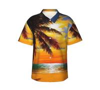 Sunset Palm Mens Hawaiian Short Sleeve Shirt Summer Printed Business Casual Beach Surfing Boating Black