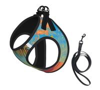 Sunset Palm Print Pet Leash Vest Reflective Adjustable Soft Mesh Vest Breathable For Daily Walks
