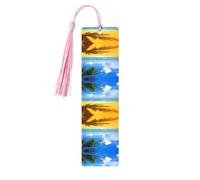 Sunset Palm Print Wooden Bookmark Bookmarks with Tassels Book Marks for Reading Hardcover Books Notebooks