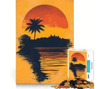 Sunset Palm Silhouette 1000 Piece Jigsaw Puzzles for Adults Jigsaw Memory Lift Slow Enjoy Image Assembly Creative Gift (38x52cm)