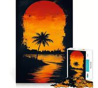 Sunset Palm Silhouette 1000 Teenager Pieces Jigsaw Puzzle Mind Exercise Toy Bonding Time Precision Cut Art Collection Piece (50x75cm)