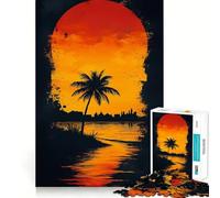 Sunset Palm Silhouette Jigsaw Puzzles for Adults1000 Pieces Boost Memory Soothing Fun Premium Cut Thoughtful Gift (38x26cm)