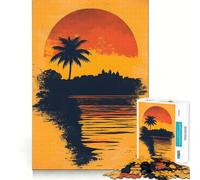 Sunset Palm Silhouette Jigsaw Puzzles for Teenagers 1000 Pieces Logic Game Home Pastime Precise Cut Festival Gift (38x26cm)