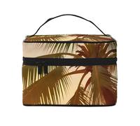 Sunset Palm Travel Makeup Bag - Portable Toiletry Organizer with Zipped Compartments for Brushes, Bottles & Skincare
