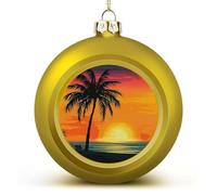 Sunset Palm Tree Christmas Ball Ornaments 2.4 Inch, Shatterproof Plastic Xmas Balls Funny Christmas Tree Ornaments Hanging Balls for Holiday Party Home Decor, 4PCS