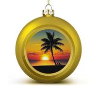 Sunset Palm Tree Christmas Ball Ornaments - Large 3 Inch Xmas Tree Hanging Decor Golden DIY Plastic Ornaments Balls for Holiday Wedding Fireplace Home Party Decorations
