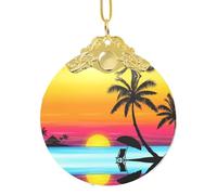 Sunset Palm Tree Christmas Tree Ornament Glass Round Christmas Hanging Ornament Holidays Pendant Home Decoration