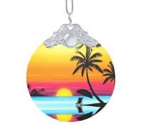 Sunset Palm Tree Christmas Tree Ornament Glass Round Christmas Hanging Ornament Holidays Pendant Home Decoration