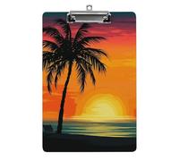 Sunset Palm Tree Clipboard, A4 Acrylic Clipboard with Hanging Hole, Ultra-Light Clip Board - Holds 100 Sheets, Shatterproof Document Holder for Office, 12.5" X 8.5"