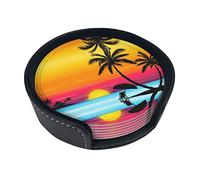 Sunset Palm Tree Coaster,6 Pcs Leather Coasters, for Drinks Absorbent with Storage Box