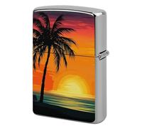 Sunset Palm Tree Lighter Case Metal Protective Cover with Double-Sided Art Design, Cool Lighters Pouch Shockproof Lighter Cover for Men Women Gifts, Lighters Not Included