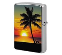 Sunset Palm Tree Lighter Case Pouch Double-Sided Metal Lighter Sleeve Scratch & Drop Resistant Lighters Protector Fits Standard Kerosene Lighters Pocket Protective Cover for Camping Party