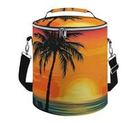 Sunset Palm Tree Lunch Bag, 15L Portable Leakproof Picnic Basket with Shoulder Strap, Insulated Picnic Cooler Bag for Camping, Beach, Hiking & Groceries