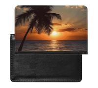 Sunset Palm Tree Ocean Passport Holder & Travel Wallet Passport Cover Protector Essentials with Credit Card Slots