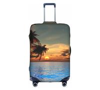 Sunset Palm Tree Ocean Print Unique Travel Luggage Cover Washable Anti Scratch Suitcase Protector for Vacation, White, XL