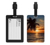 Sunset Palm Tree Ocean Suitcase Tags, Personalized Luggage Tag with Privacy Cover ID Card Slot for Travel Luggage Bag, Unique Design Name Tags for Suitcases, Backpacks & Gifts