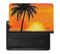 Sunset Palm Tree Passport Holder with 3 Card Slots, Portable PU Leather Travel Wallet, Slim Protective Cover for Passport, ID, Credit Cards