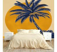 Sunset Palm Tree Wallpaper, Soft Light Yellow Hand-Drawn Style Non-Woven Wallpaper, Boho Chic Tropical Wall Mural, Distressed Effect Modern Realism Feature Wall 400 x 280 cm &A1983
