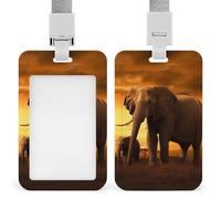 Sunset Parent-Child Elephant Badge Holder Hard Plastic Card Case Protector Pouch Name Key Card Holder Case for Office ID Credit Cards and Proximity Key Cards
