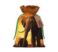 Sunset Parent-Child Elephant Christmas Drawstring Gift Bags Reusable Christmas Wrapping Bag W/Tags 8.3x11.8 Inch Xmas Treat Pouch Goody Bags Candy Treat Bag For Xmas Holiday Presents Party Favor