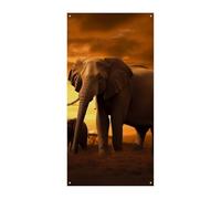 Sunset Parent-Child Elephant Door Cover Spring Summer Hanging Flag Porch Sign Outdoor Seasonal Holiday Yard Decor for Front Door and Porch