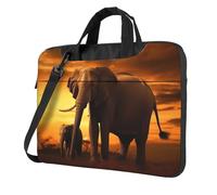 Sunset Parent-Child Elephant Laptop Shoulder Bag For Men Women Briefcase Messenger Bag W/Strap Handle Waterproof Laptop Sleeve Bag 14 Inch