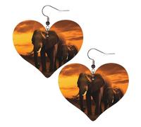Sunset Parent-Child Elephant Leather Earrings for Women Heart Dangle Earrings Lightweight Drop Earring Jewelry Gift