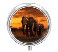 Sunset Parent-Child Elephant Pill Box-3 Compartment Small Pill Case Travel Pill Box for Purse & Pocket Portable Daily Pill Organizer to Hold Supplements Vitamins