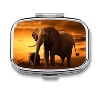 Sunset Parent-Child Elephant Pill Box, Portable Pill Organizer, Medicine Pill Container with Mirror and 2 Compartments, Daily Medicine Organizer, Travel Pill Case for Pocket Or Purse