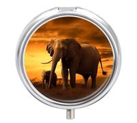 Sunset Parent-Child Elephant Pill Box Round Portable Small Pill Case Waterproof Travel Pill Box Organizer for Pocket Purse and Daily Convenience