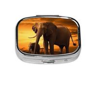 Sunset Parent-Child Elephant Pill Case 2 Compartment Pill Box Portable Metal Pill Organizer Cute Travel Pill Container Vitamin Organizer for Purse Pocket Travel Gift