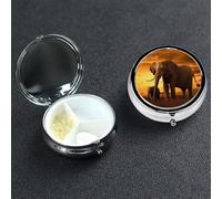 Sunset Parent-Child Elephant Pill Case 3 Compartment Pill Box Portable Metal Pill Organizer Cute Travel Pill Container Vitamin Organizer for Purse Pocket Travel Gift