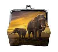 Sunset Parent-Child Elephant Printing Lightweight Minimalist Wallet, Compact Coin Pouch for Gym Visits and Errands