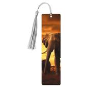Sunset Parent-Child Elephant Wooden Bookmarks 5 Pcs,Handmade Double-Sided Printed Book Marks Page Markers with Gray Tassels Book Accessories Gift for Book Lovers Women Men