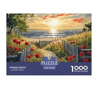 Sunset Path 1000 Piece Recycled Paper Puzzle Game - Sunset Path Lined with Red Poppies The Whole Family Activity for Home Wall Decoration70x50cm/1000pcs
