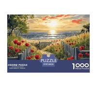 Sunset Path Puzzle Game Gifts for Men Women 1000 Piece - Sunset Path Lined with Red Poppies The Whole Family Activity for Home Wall Decor38x26cm/1000pcs