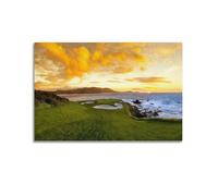 Sunset Pebble Beach Golf Courses Scenic Sports Landscape Wall Art Posters Pictures for Gallery Room Aesthetic Living Room Bathroom Bedroom Decor16x24inch(40x60cm)