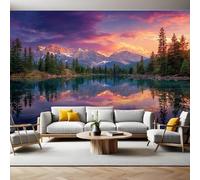 Sunset Photo Wallpaper 3D Effect Magnificent Views of The Rocky Mountains Mural Wallpaper Non-Woven Wall Mural, 350 x 256 cm Large Murals Wall Decor for Bedroom, Living Room, Kids Room