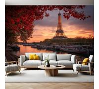 Sunset Photo Wallpaper Eiffel Tower in Paris Wall Mural Non-Woven Art Print 250 x 180cm Wallpaper Mural Photo Kids Bedroom Office Living Room Home Poster Decoration