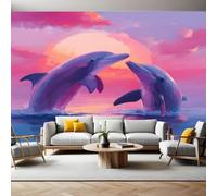 Sunset Photo Wallpaper Watercolor Dolphin Wall Mural Non-Woven Art Print 250 x 180cm Wallpaper Mural Photo Kids Bedroom Office Living Room Home Poster Decoration