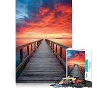 Sunset Pier at The Sea Teenagers 1000 Piece Jigsaw Puzzle Memory Gain Light Relax Design Assembly Wall Art Decor (38x26cm)