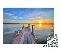 Sunset Pier Lake 1000pc Jigsaw Puzzle Ultra Difficult Mind Relaxation Puzzle After-school Puzzle Activity Recycled Cardboard 38x26cm/1000pcs