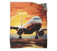 Sunset Plane Throw Blanket Warm Fleece Flannel Blanket Soft Warm Kids Adult Painting Style 3d Printed Anti-pilling Blanket for Bed Couch And Sofa for Gifts 70x80inch(180x200cm)