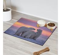 Sunset Polar Bear Pet Feeding Mat for Cat Dog Water Bowl Food Mats Animal Bear Pet Feeding Mats Absorbent Nti-Slip Contain Spills Protects Floors Placemat 30.4 x 50.8 cm