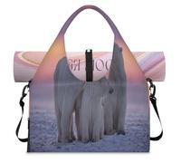 Sunset Polar Bear Sports Duffel Bag for Women Men Bear Weekend Overnight Bag with Shoe Compartment Shoulder Tote Luggage Bag for Yoga Gym Travel